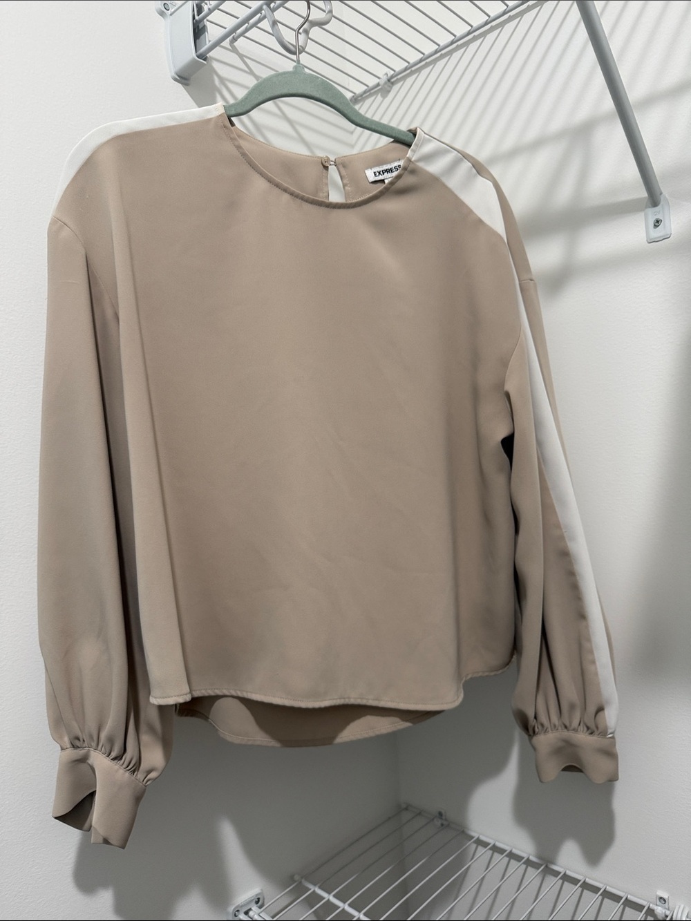 Express Beige Blouse with White Shoulder Stripe